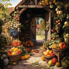 Wall Mural - pumpkins and apples