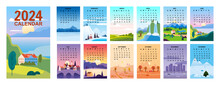 2024 Wall Calendar Set Of 12 Landscape Natural Backgrounds Of Four Seasons