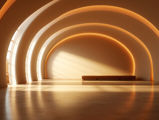Poster - modern interior with empty bench and light at the end. generative ai