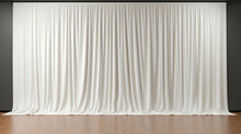 Luxury White Curtain Backdrop With Wooden Floor And Black Wall Background, White And Lighten Color	