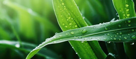 Poster - Rural farm land in summer with green organic plant growth in a farming scene surrounded by a natural outdoor landscape with raindrops