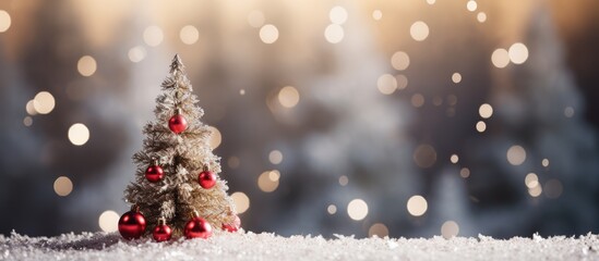 Canvas Print - Blurred snow sparkling glow Happy New Year and Xmas theme with Christmas tree and decorations