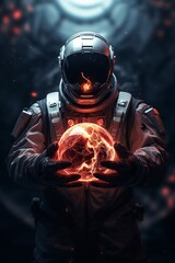 astronaut holding a ball in his hand