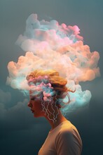 A Woman Stands Among A Swirling Maelstrom Of Turbulent Thoughts And Emotions, Her Clothing Smoky And Her Head Crowned With Roiling Clouds And Lightning, An Embodiment Of The Tangled Power Of The Huma