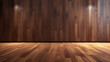 Walnut wood floor with wall background. Generative AI