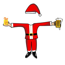 A Santa Suit No Face For Christmas Design And Decoration. 
 Work Or Drink Beer Concept.