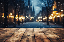Polish cities magical Christmas lights on snowy night background with empty space for text 