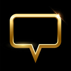 Wall Mural - 3d gold frame of speech bubble vector illustration. realistic glossy golden balloon of social media 