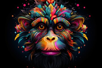 Wall Mural - Colorful tattoo of a monkey