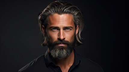 Wall Mural - Suave and Stylish Mid-Aged Man with a Lush Beard and Hair.Showcase your mustache and hair products with this attractive model, exuding modern fashion and grooming