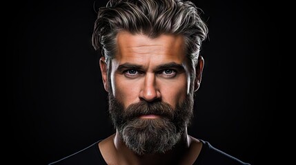 Wall Mural - Suave and Stylish Masculine Model with Lush Beard and Hair.His confident and modern style makes him the ideal model for your hair and mustache product advertisement