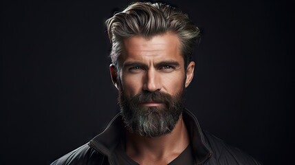 Wall Mural - Suave and Stylish Masculine Model with Lush Beard and Hair.His confident and modern style makes him the ideal model for your hair and mustache product advertisement