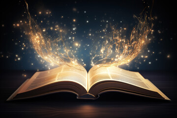 Wall Mural - Magic book glowing with holy light from open literature