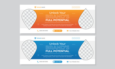 Wall Mural - Creative minimal corporate social media facebook timeline cover banner design template set, professional business digital marketing agency editable advertisement webinar post with photo placeholder