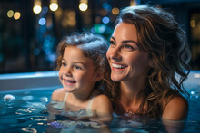 A Mother And Daughter Relaxing In A Hot Tub