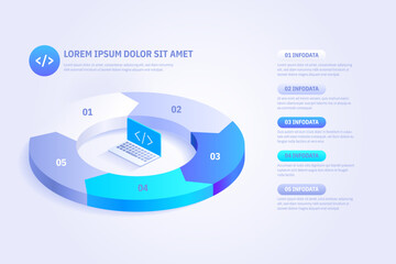 Wall Mural - 3D Isometric Perspective Infographic. Presentation slide template. Step options. Chart concept. Can be used for workflow layout, diagram, banner, web design. Vector illustration