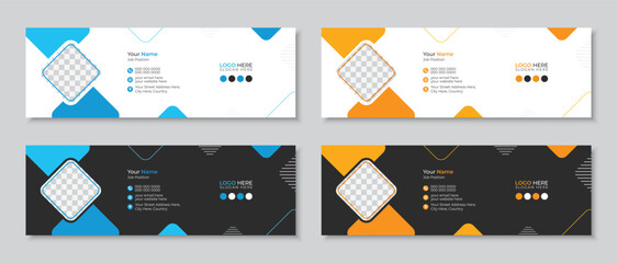 New clean, simple and minimal email signature or email footer design template, fully editable layout with an author photo place, modern corporate multipurpose personal social media cover vector banner