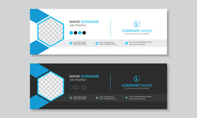 Wall Mural - Modern professional email signature or email footer design with blue accents, new creative standard flat personal social media cover with author photo place, editable vector banner layout bundle set