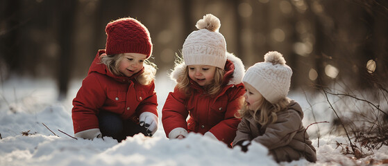 Canvas Print - portrait of a group of toddlers in a winter landscape