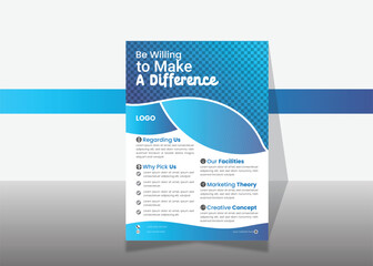 vector  a size flyer design template with sky blue gradient color.