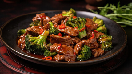 Wall Mural - beef and broccoli stir fry in Chinese style