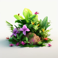 Wall Mural - small plant and flower on rock isolated