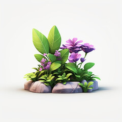 Wall Mural - small plant and flower on rock isolated