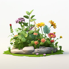 Poster - small plant and flower on rock isolated