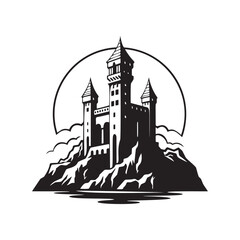 Fairytale castle. Black silhouette.Vector illustration isolated on white background.