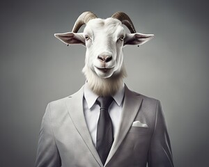 Wall Mural - Anthropomorphic white goat dressed in a business suit.