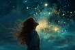 Passionate Astronomer starry sky night woman. Star science. Generate Ai