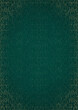 © Maria - Hand-drawn unique abstract ornament. Light green on a dark cold green background, with vignette in golden glitter. Paper texture. Digital artwork, A4. (pattern: p11-1e)