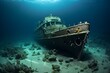 Exploring sunken artifacts, ruined vessel discovered far beneath the ocean surface. Generative AI