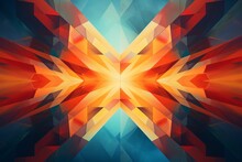 Abstract Background. Symmetrical Fiery Kaleidoscope Design With Geometric Patterns