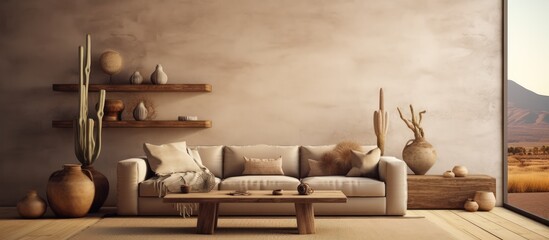 Poster - visualization of a rustic nomadic living room interior