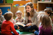 children in kindergarten at a reading lesson