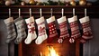 a set of Christmas stockings, each featuring a monodesign pattern or color scheme. the beauty and uniformity of these stockings as they hang by the fireplace.