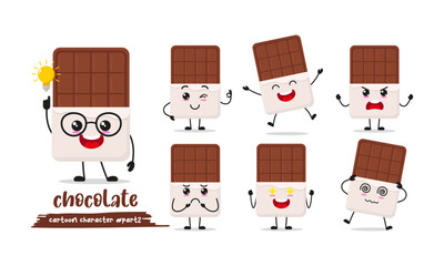 cute chocolate bar cartoon with many expressions. sweet different activity pose vector illustration 