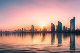Fototapeta Miasta - A serene cityscape at dawn or dusk - AI Generative