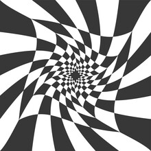 Checkerboard Black And White Psychedelic Pattern. Optical Illusion Art Background. Chess Grid Abstract Y2k Square. Wavy Circular Perspective Illustration