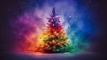 Christmas Tree In Rainbow Colors. Generated With Ai.