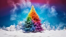 Christmas Tree In Rainbow Colors. Generated With Ai.