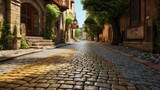 Fototapeta Uliczki - A picturesque stone pathway made of cobblestones and bricks, a testament to architectural heritage, creating a textured background for urban scenes