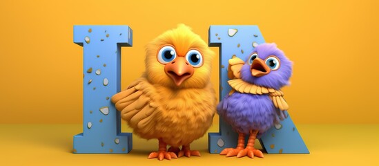 Wall Mural - letter learning concept with cute and cute cartoon poultry animals