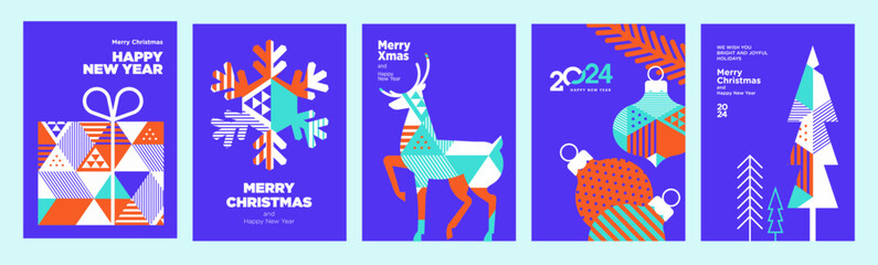 Wall Mural - merry christmas and happy new year greeting cards. vector illustration concepts for background, gree