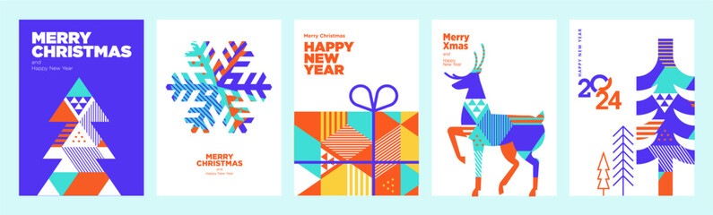 Wall Mural - Merry Christmas and Happy New Year greeting cards. Vector illustration concepts for background, greeting card, party invitation card, website banner, social media banner, marketing material.
