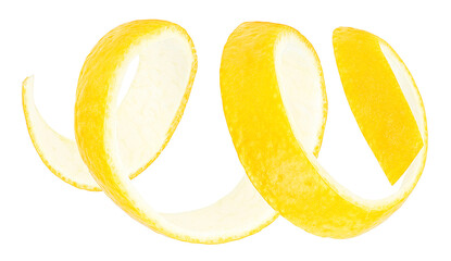 Canvas Print - Ripe lemon twist or lemon zest isolated on a white background. Fresh citrus fruit.