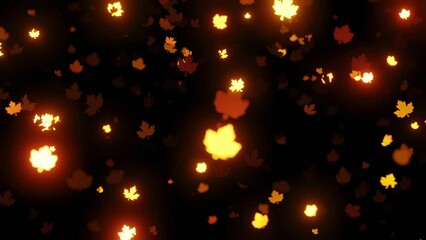 Wall Mural - Abstract Orange Yellow Glowing Autumn Leaves Falling Looped Animation Background
