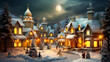 Vintage Christmas: Snowy Village Landscape Captured in a 3D Illustration