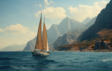 A man and his boat enjoying freedom - Traveling concept - For travel advertising - AI Generated